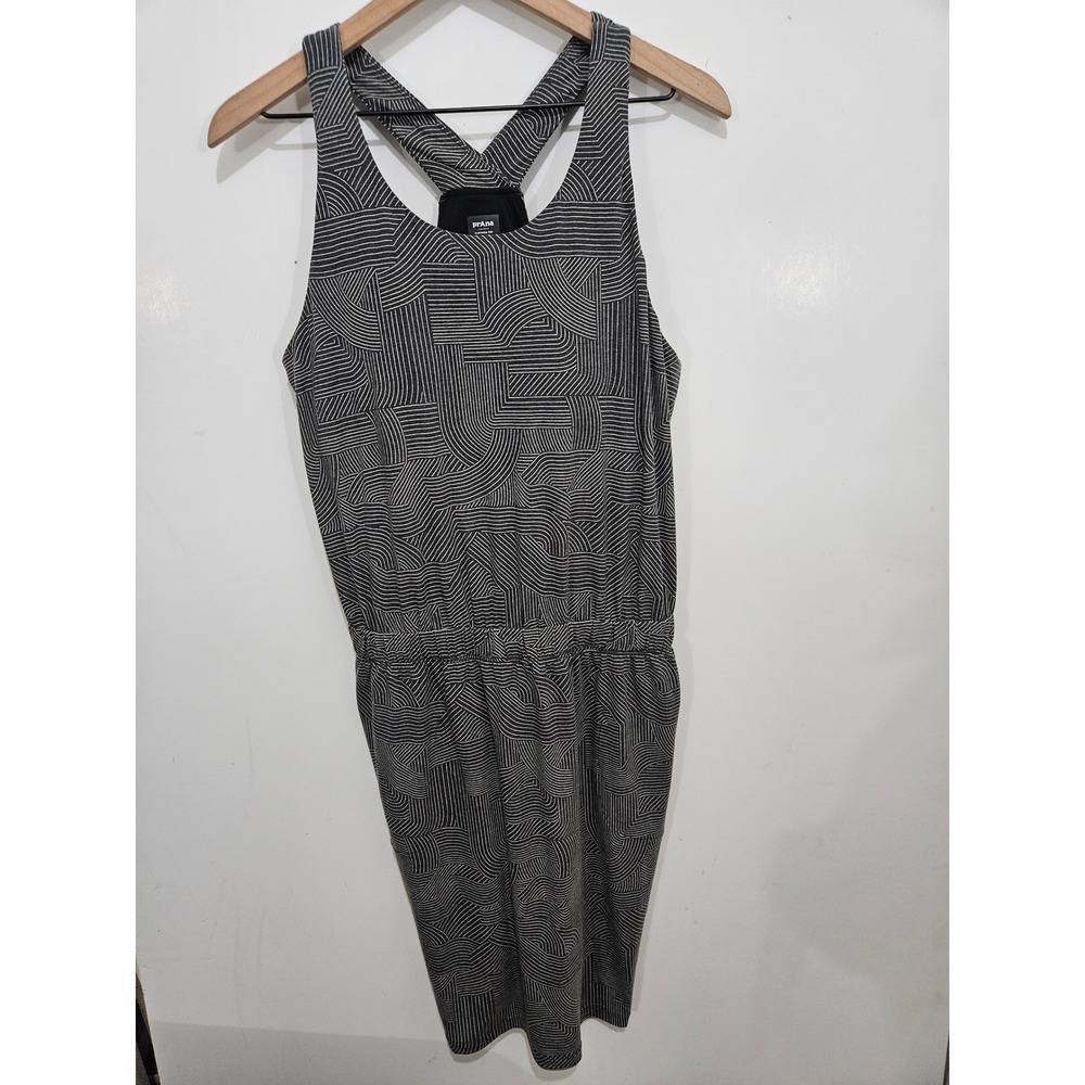 Prana Grey Geometric Racerback Dress with Pockets and Shelf Bra Womens Large